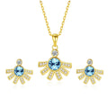 Austrian Blue Crystal Stone Zircon Pendant S925 Silver Gold-Plated Jewelry Earrings Necklace Set for Parties Gifts & Engagements
