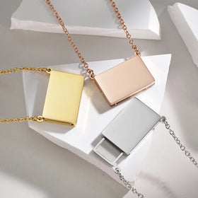 Custom Engraved Name Necklace Jewelry Personalized Stainless Steel Envelope Locket Pendant Necklace for Gift