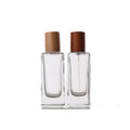 50ML Empty Perfume Bottles Square Atomizer Fragrance Container Bayonet Crimp Pump Spray Glass Perfume Bottle With Wood Lid