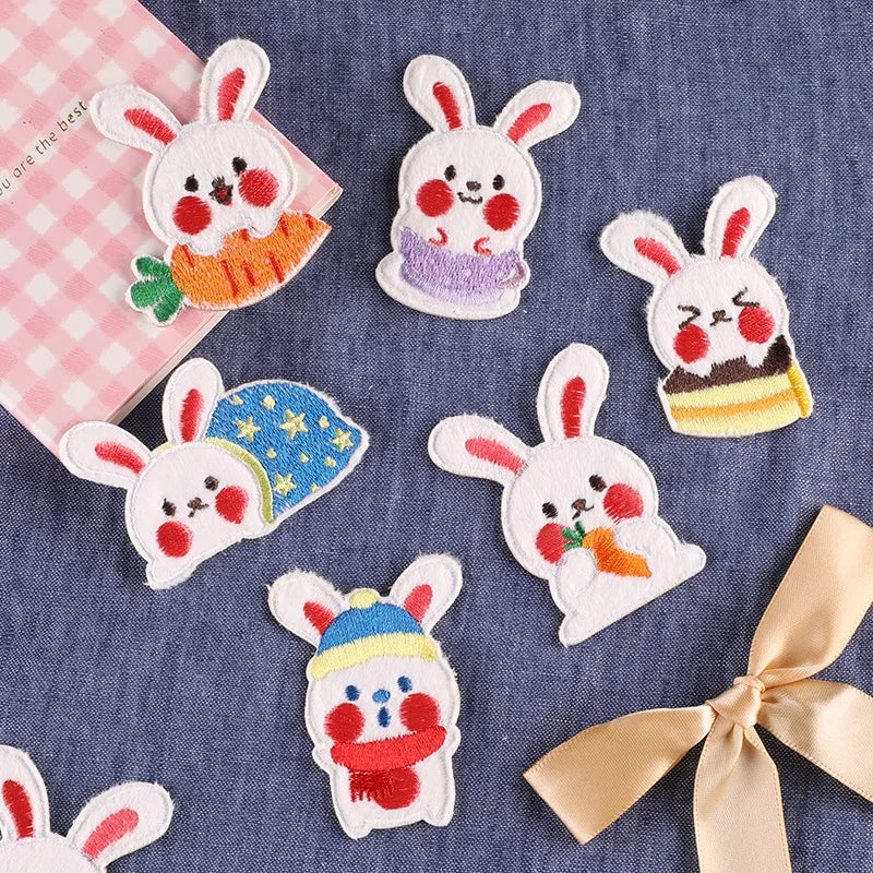 Cartoon Cute Plush Rabbit Embroidered Patches Clothing Accessories Shoes Hats Decoration Hole Patch Self-adhesive Stickers