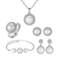 Daidan Jewelry Zircon Sets Jewelry Set Silver 925 Sterling Elegant Women Silver Round Fresh Water Pearls Jewelry Set