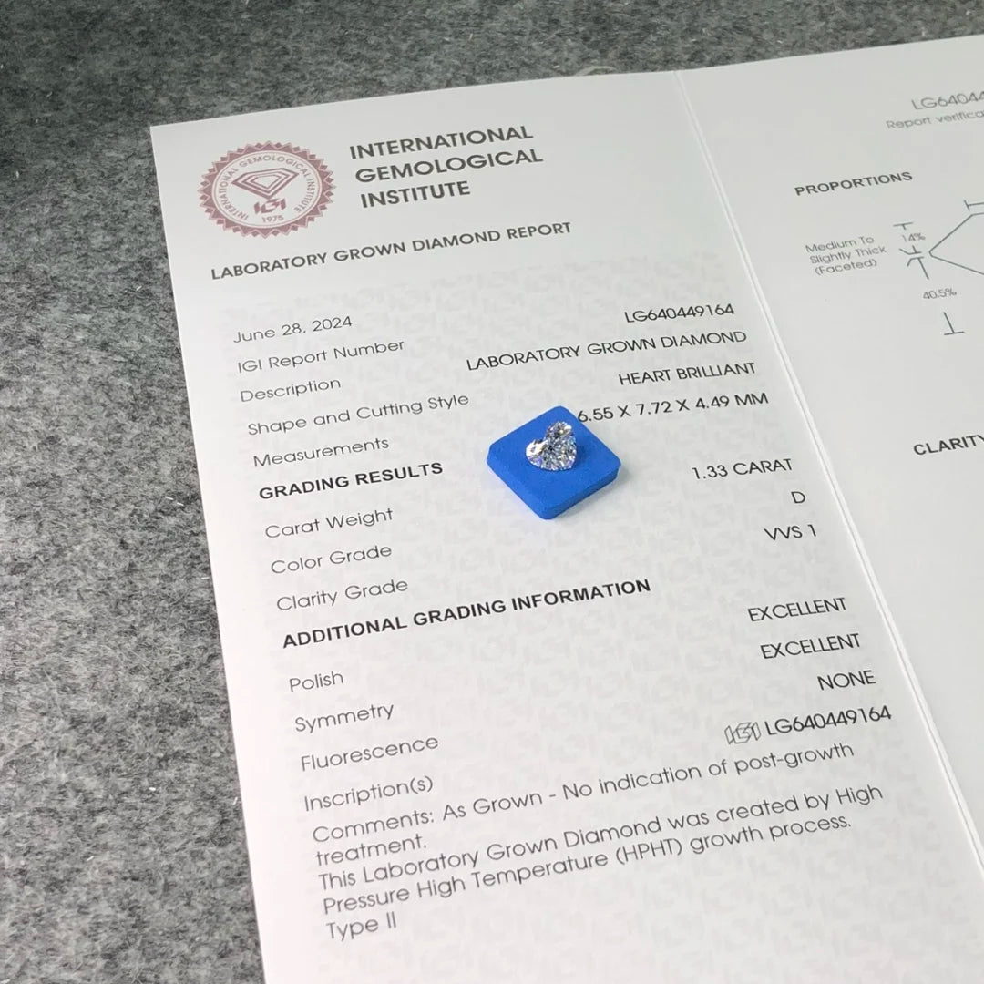 IGI  Certified 1.33ct  D VVS1 Wholesale Lab Created Diamond CVD Lab Grown Diamond