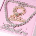 TOP ICY baguette Brush Font Curved Customised Name Necklace Personalised CZ Zircon Heart Hook Bling Name Necklace