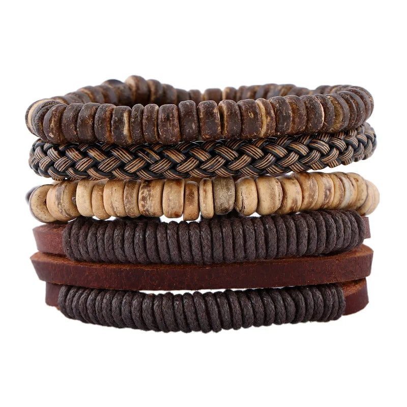 Hot Adjustable Hemp Woven Leather Coconut Shell Bracelet Travel Ocean Bracelets