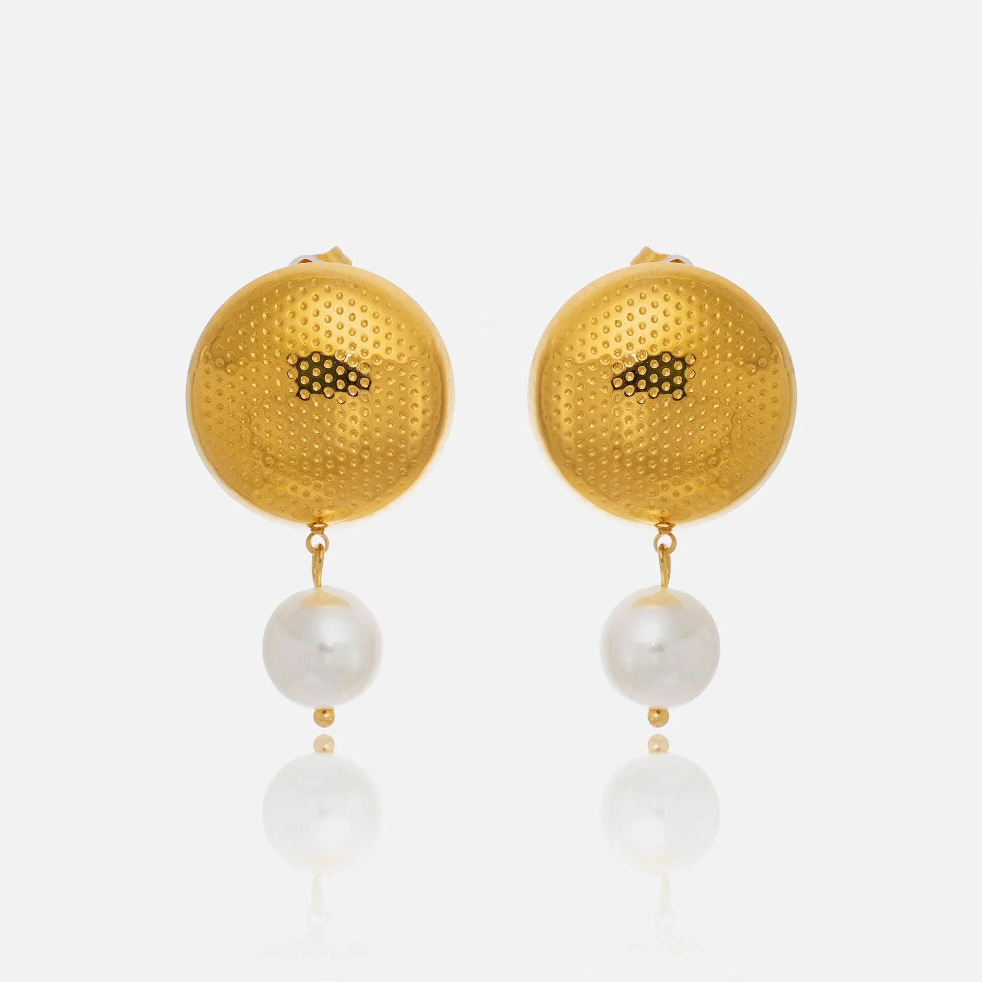 2024 Dazan New INS Trendy 18k Pvd Gold Plated Stainless Steel Vintage Pearl Chunky Pendant Mesh Earrings Fancy Dancer Jewelry