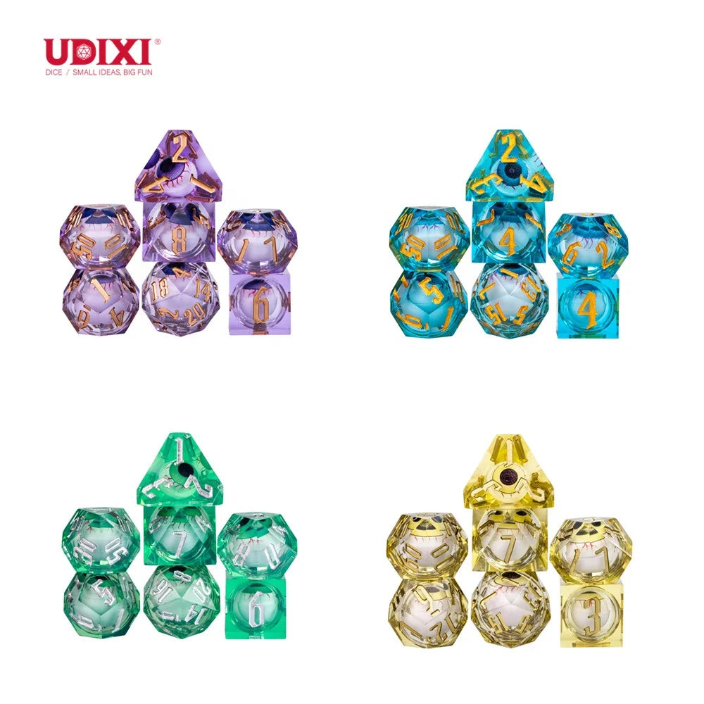 For Polyhedral Customizable Logo Rpg Dungeons and Dragons Resin Sharp Edge Liquid Core 7-Piece Dice Eyeballs Set