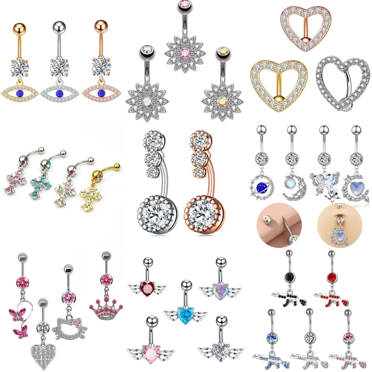 Mylove Wholesale Fine Stainless Steel Body Belly Piercing Jewelry Gold Plated with Zircon Stone Fashionable for Party Occasions