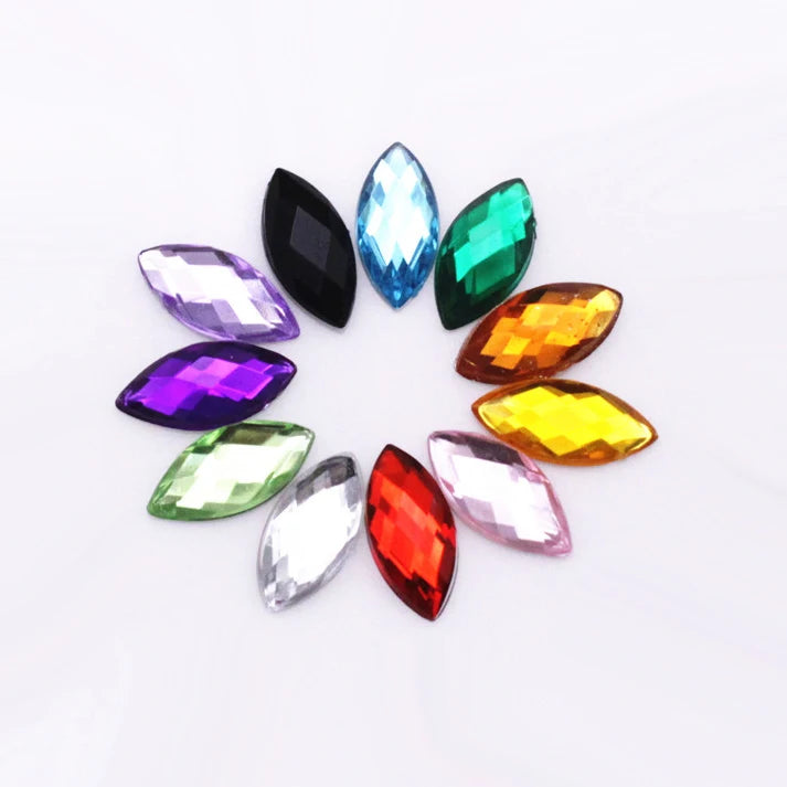Various Colors DIY Flatback Acrylic Sew-on Rhinestones Loose Navette Rhinestones for Sewing & Crafting