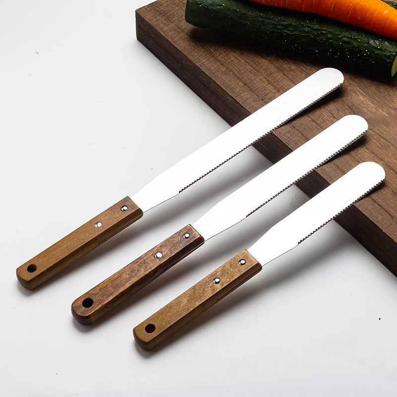 High Grade Cheese Knife Set Serrated Stainless Steel Wooden Cream Spatula Cake Spatula Butter Spreader Kitchen Tools Gadgets