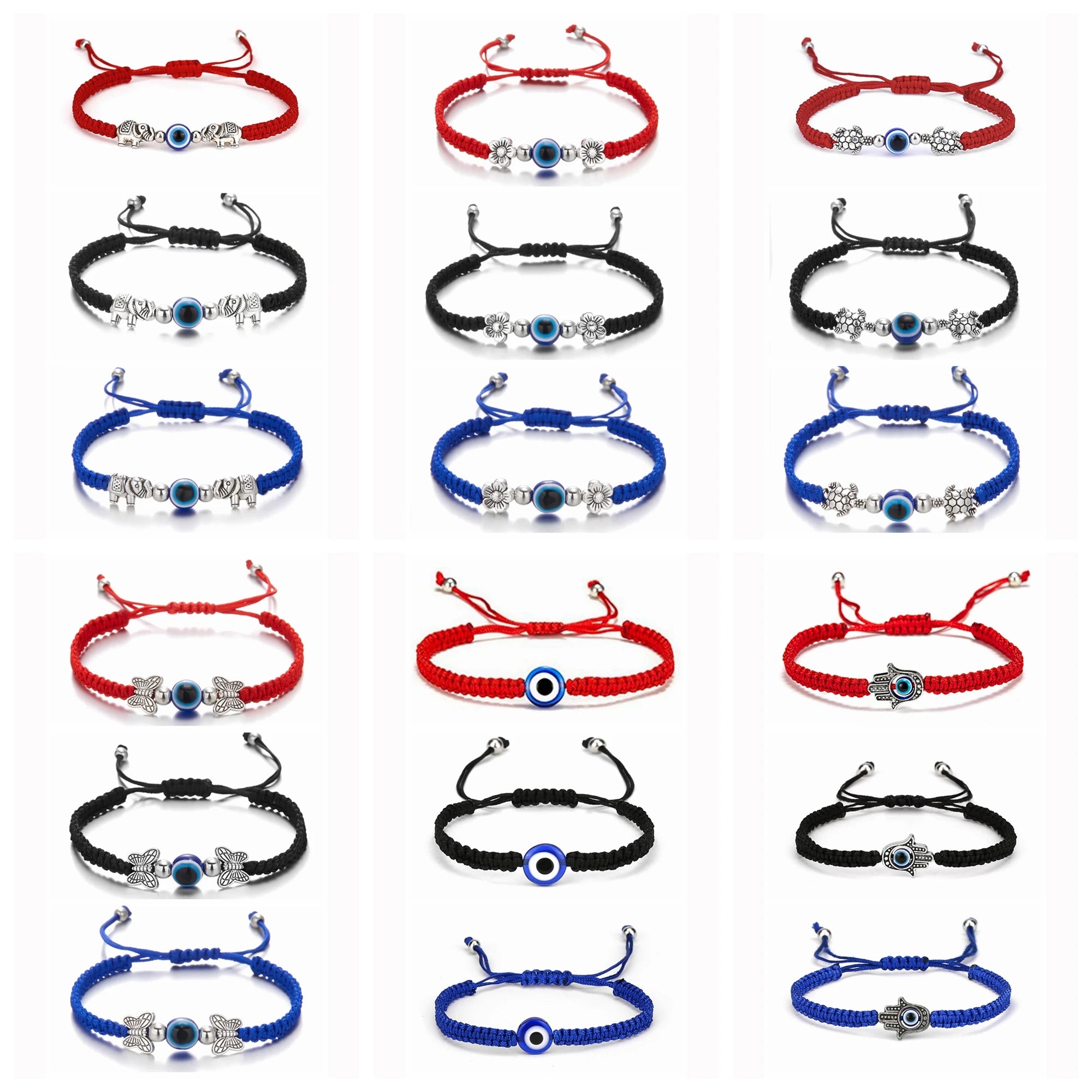 New Arrival 19 Styles Creative Eye Cross Palm Blue Eyes Red Rope Braided Adjustable Bracelet for Women and Girls Gift