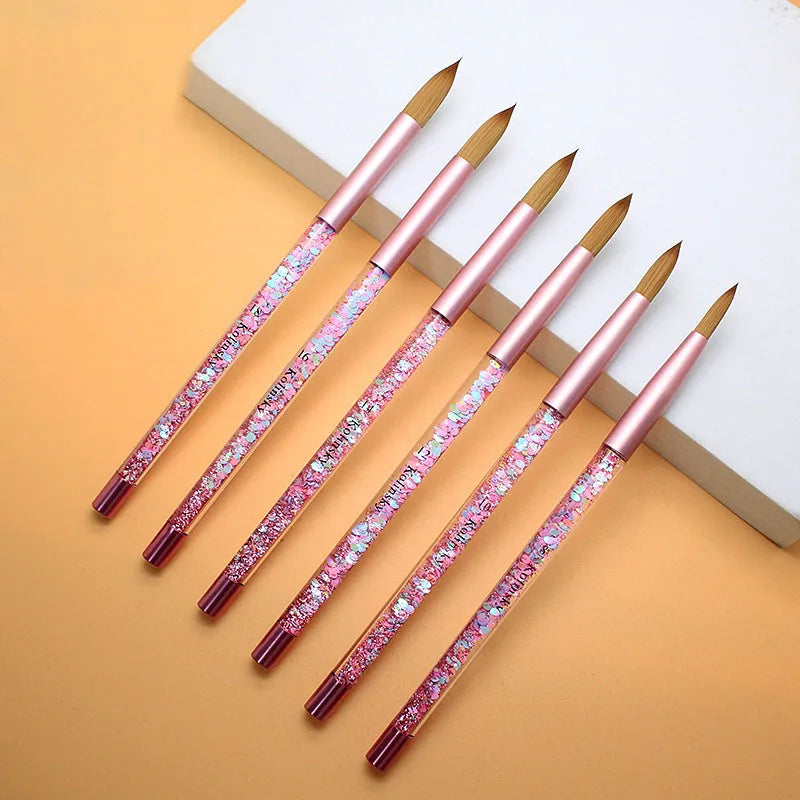 Professional Supplier 100% Pure Kolinsky Soft Hair Germany 18 Nail Brush Premium pink Glitter Metal Handle for Manicure Powder