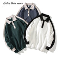 1/4 Button Spring Sweat Shirt Pullover Long Sleeve T-shirt Patchwork Turnover Collar Hoody Print Logo Custom
