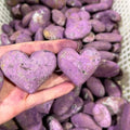 Natural Rare Deep Purple Purpurite Engraved Heart Shape Palm Stone Healing Crystals Polished Love Heart Gemstone Feng Shui Decor
