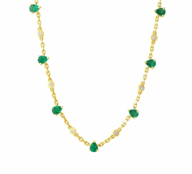 New Designed Gold Plated Bezel Setting and Pear Emerald Gemstone CZ Choker Necklace for Women Brass Jewelry