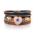 DHJ00319 Wholesale Leather Bracelet Magnetic Buckle Handmade Multi-layer Beads Crystal Eyes Leather Bracelet