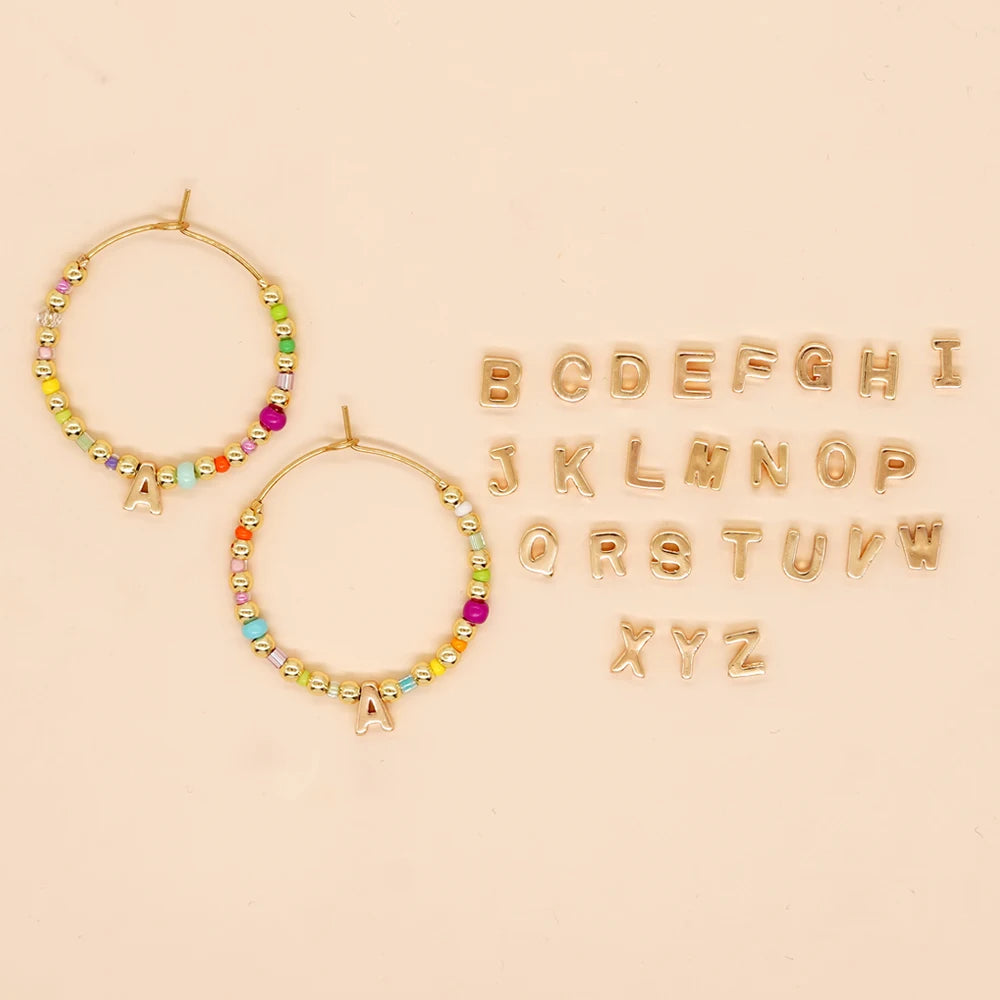 Go2boho Multi Color Seed Beaded Earrings Copper Stack Jewelry 26 Letter Custom Fashion Gifts Surfer Beach Trendy for Women Men