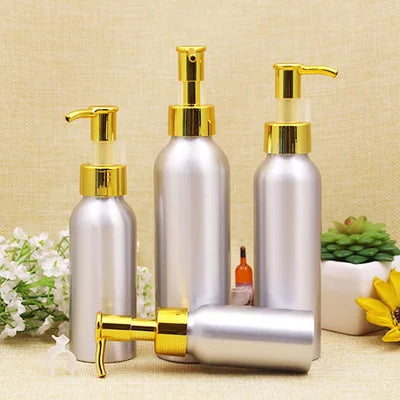 Cosmetic Shampoo Oil 30ml 50ml 100ml Aluminum Metal Bottle with Gold White Black Pump