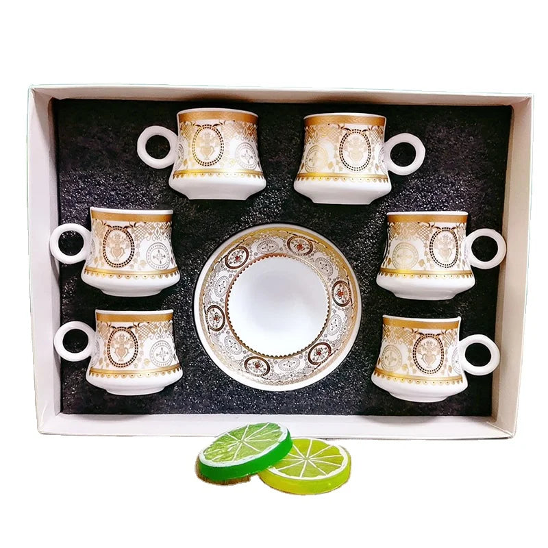 Customized 12-Piece Porcelain Turkish Coffee Set Arabic Tea Cup and Saucer with Gift Box for Giveaways