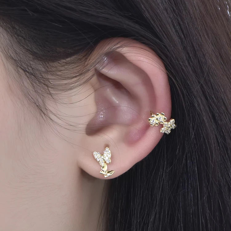 Kirin 925 Sterling Silver Butterfly Stud Earrings Jewelry Cut Zircon Small Women 14K 18K Gold-Plated Earrings 925 for Women