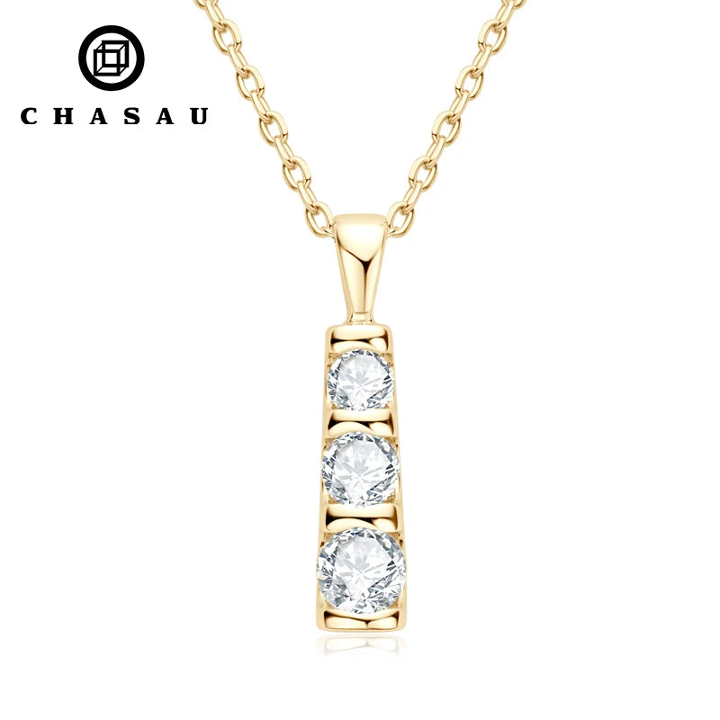 Pendant 3 Stone 0.53cttw Moissanite bar Necklace 925 Sterling Silver Three-Stone Choker for Women