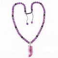 Classic Design Natural Stone Gemstone Amethyst Beads Adjustable OX Horn Pendant Long Men Necklace