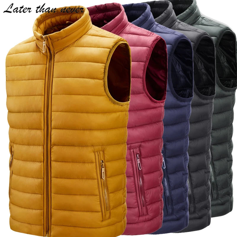 Men's Casual Insulated Waist Coat Plus Size Winter Warm Puffer Jacket Zipper Cotton Padded Sleeveless Vest Men's Outerwear