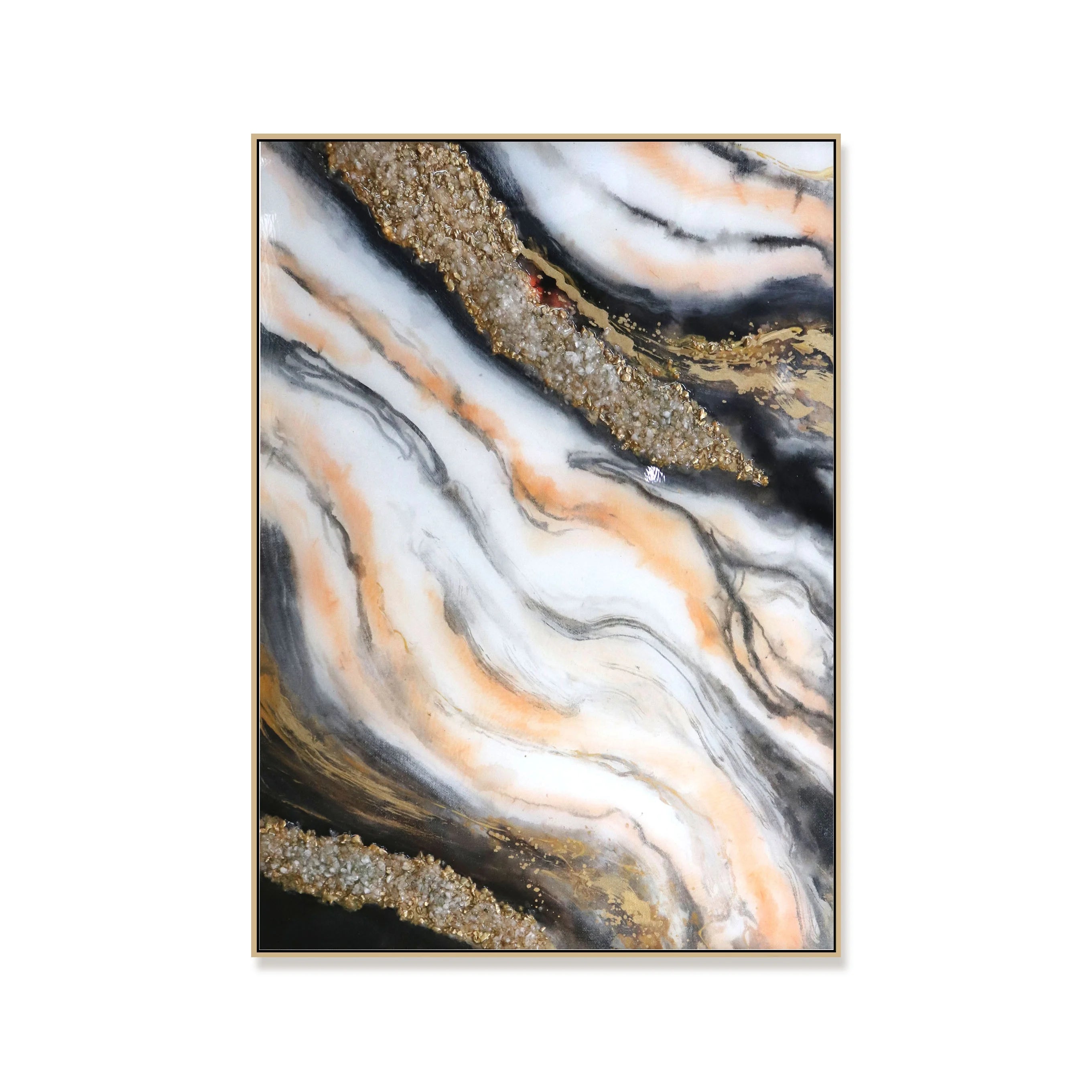 Framed Gold Resin Painting Aluminum Alloy Grey Frame Painting Paints Liquid Epoxy Crystal Abstract Wall Art Epoxy Art