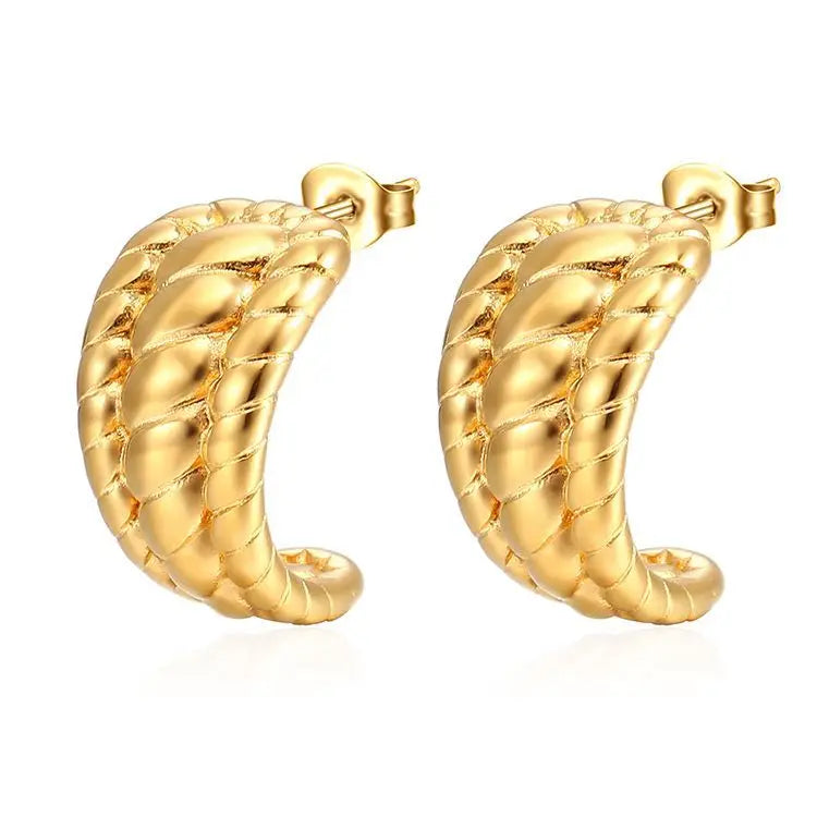 Fashion Stainless Steel Chunky Earrings Hypoallergenic Jewelry 18K Gold Plated Leaf Shaped Earrings for Women