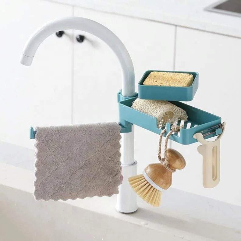 Kitchen Supplies Storage Rack Sink Sponge Holder Drain Rack Material 3 in 1 Rotatable Faucet Rack Rag Shelf Multi Layers
