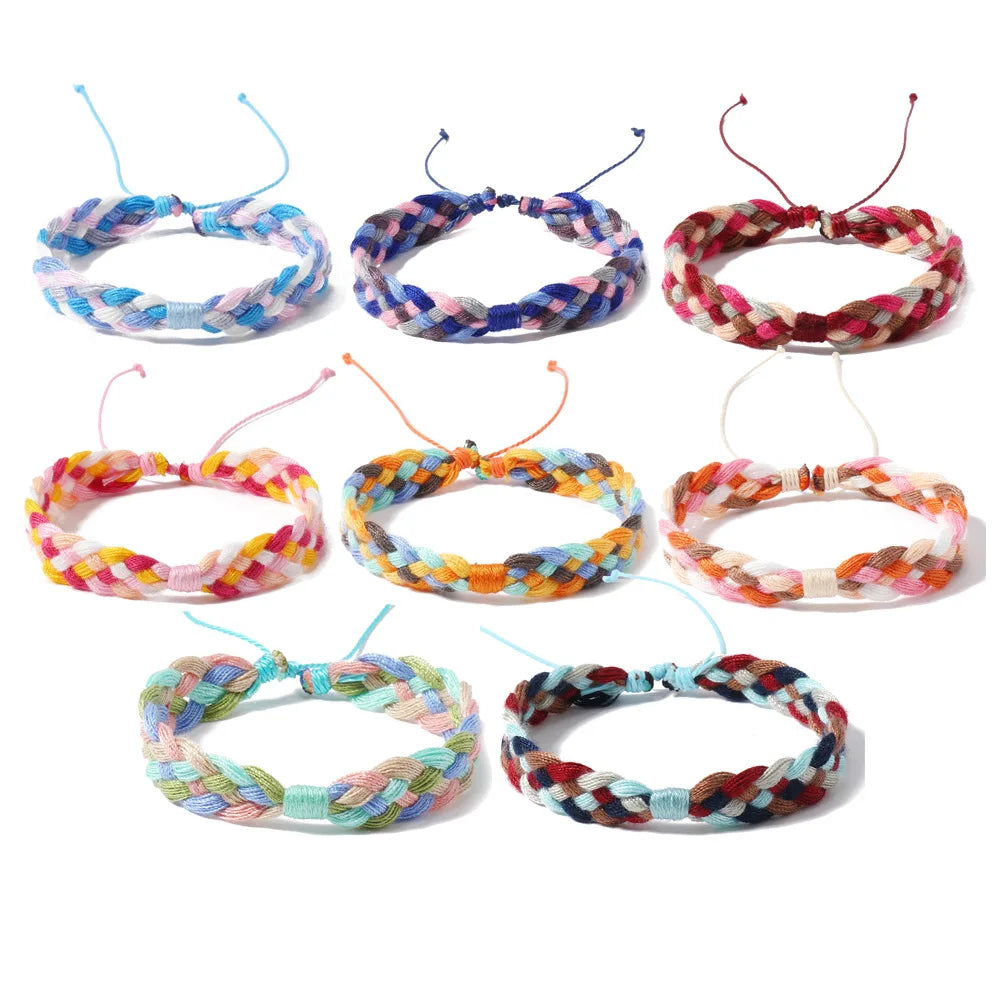 New Style Rainbow Woven Reversible Rope Bracelet Anklet Boho Handmade Cotton Rope Colorful Braided Bracelet