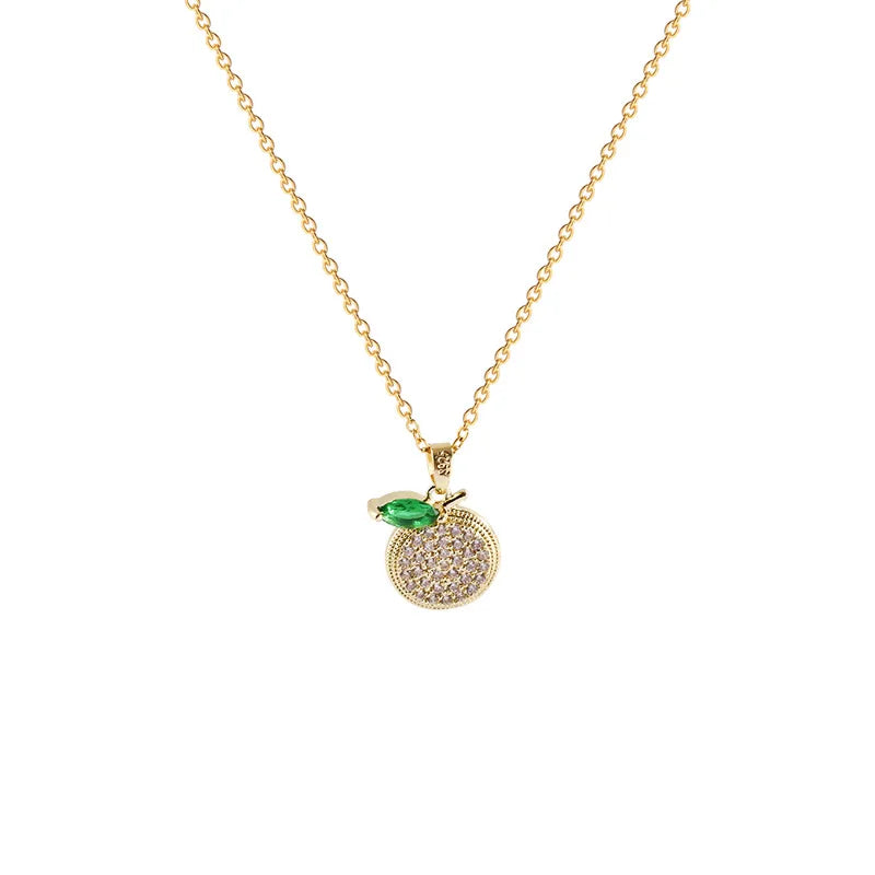 GT Jewelry Cute Fruits Cubic Zirconia Necklace Gold Titanium Steel Chain Lemon Pendant Clavicle Chain for Party Daily Wear Gift