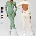 Custom Logo Plus Size Sweat-Wicking Compression Sports Bodysuit Breathable Workout Yoga Jumpsuit Half-Zip Backless One-Piece