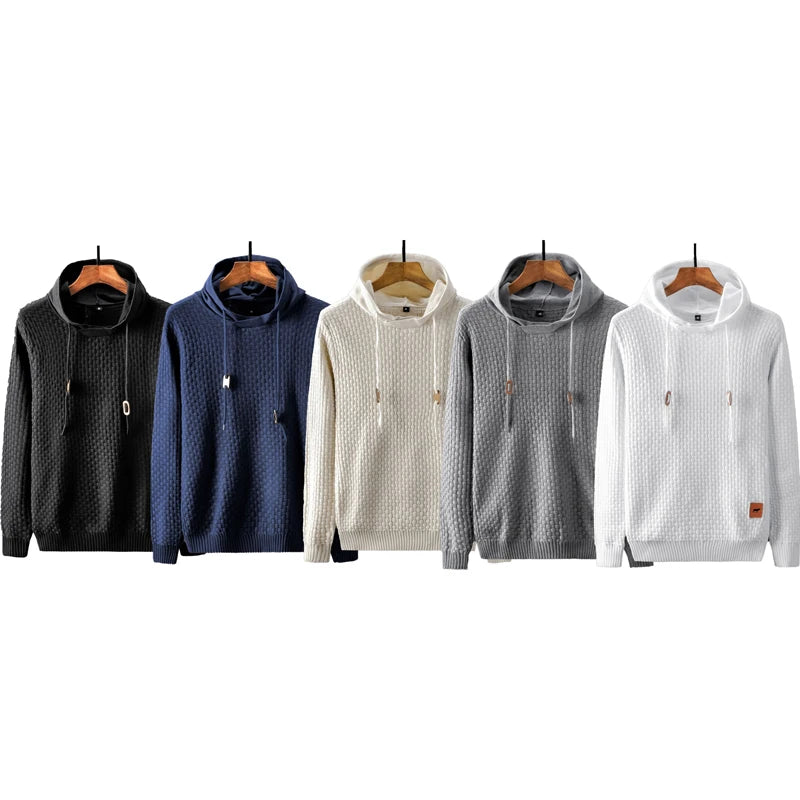 Wholesale Winter Unisex Knitted Hooded Sweatshirt Long Sleeve Solid Plain Dyed Cotton Fashion Pullover Sweater Hoodie