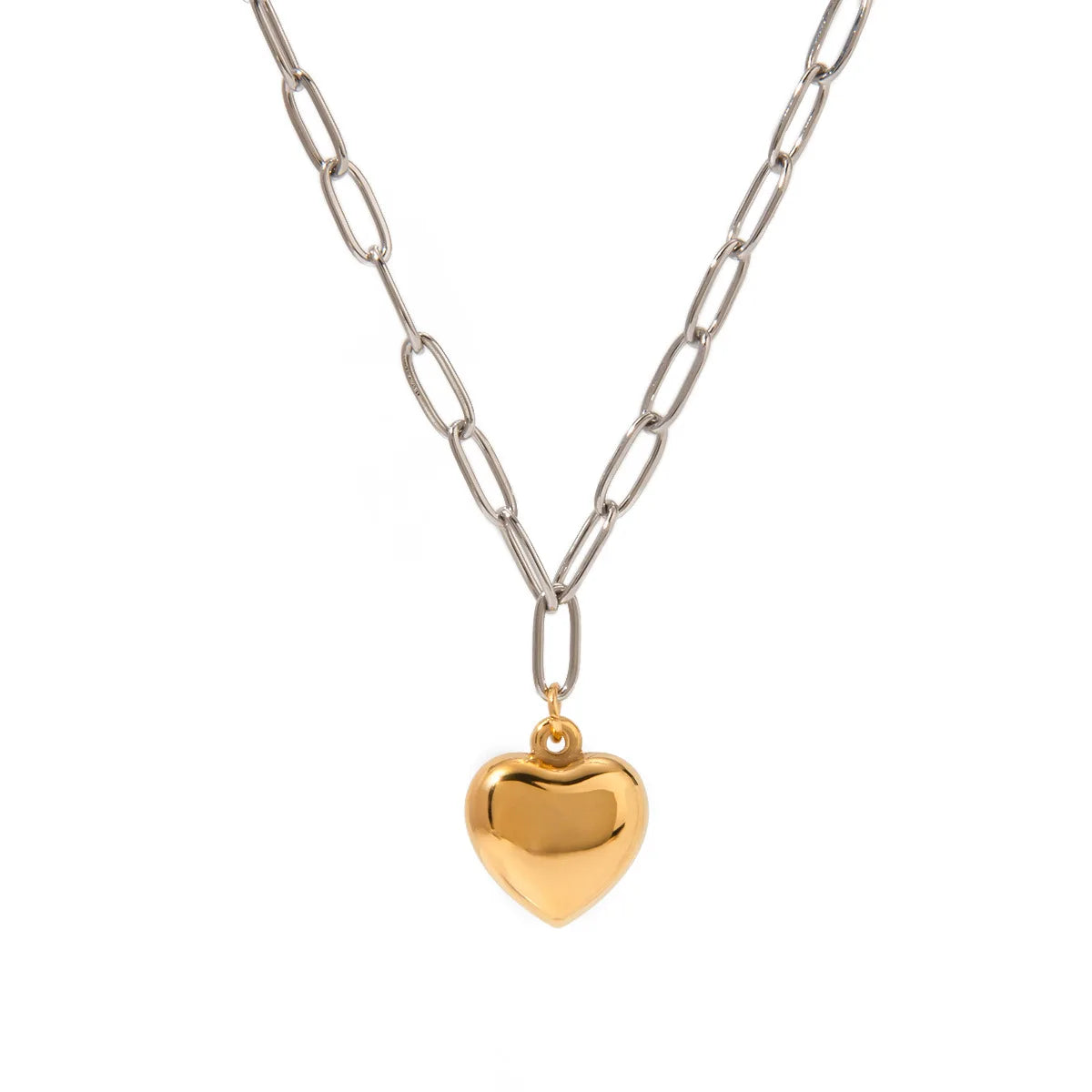 18k Gold Plated Unique Fashion Dainty Gold Heart Pendant Silver Paperclip Chain Heart Necklace Women Jewelry Stainless Necklaces