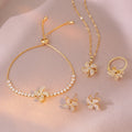 Women's Rotatable Windmill Niche Design Stainless Steel Jewelry Set Gold Plated With Zircon Stone for Party or Gift
