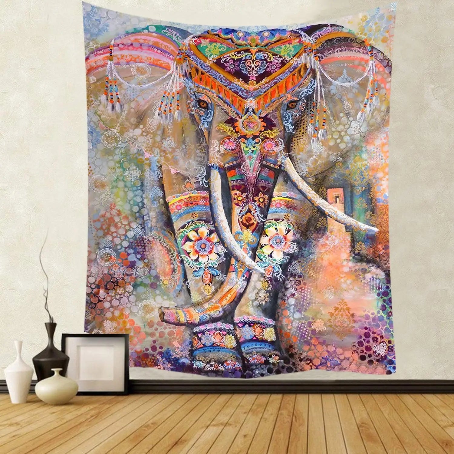 Indian Mandala Tapestry Elephant Psychedelic Tapestry Animal Wall Hanging Bohemia Wall Tapestry Galaxy Home Decor Hippie Blanket