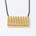 Fashion Statement Tarnish Free Trend Jewelry Long PU Leather Stainless Steel Rectangle Pendant Bib Necklace