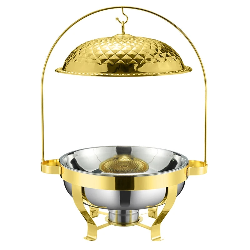 Wedding Party 4.5L 8L Golden Stainless Steel Buffet Server Food Warmer Luxury Gold Chafing Dishes Buffet Set with Hanging Lid