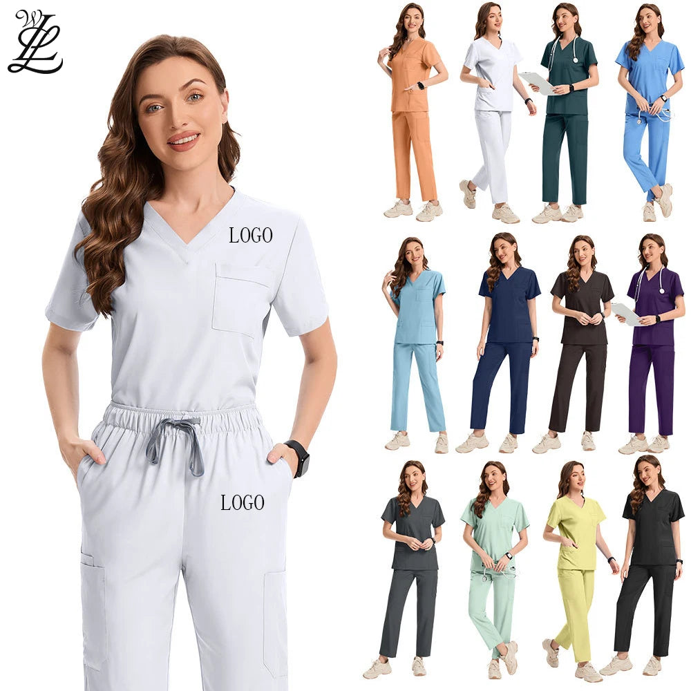 2025  Breathable Women's Custom Logo Nursing Wear 2 Piece Durable Hospital Workwear Pants Surgical Uniform Nurse Uniform Sets