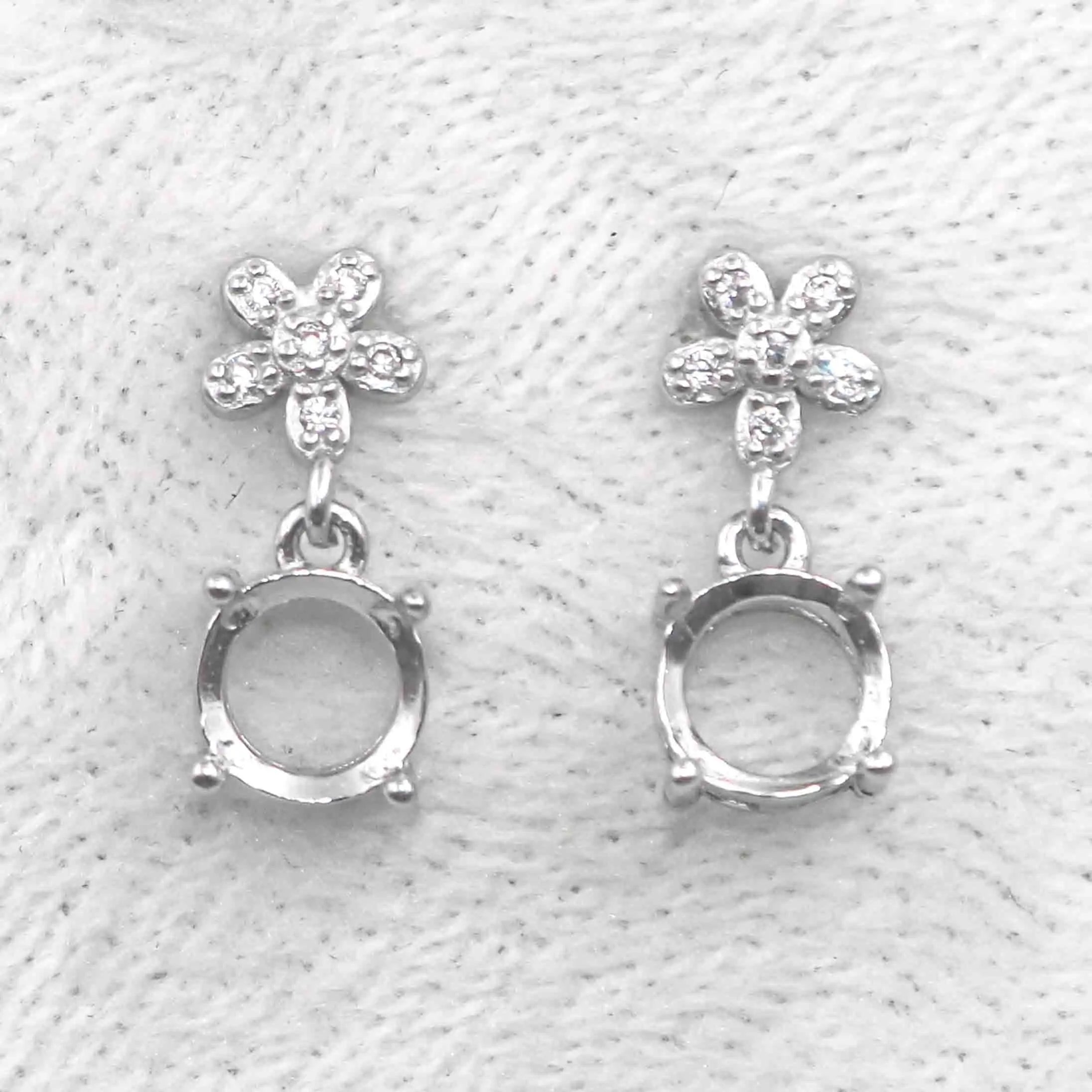 Sterling Silver 5mm/6mm Semi Mount Stud Eardrops Empty Support Blank Claws Setting S925 Base Without Center Stone for DIY Inlay
