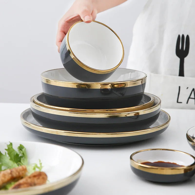 Yifanstyles Bespoke Super High Class Vintage Oval Plated Ceramic Dish for 5 Start Restaurant and Black Friday Shopping