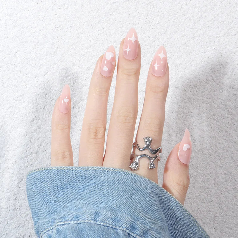 Wholesale Temooi 24Pcs ABS Almond Press Nails Full Cover Finger Nails Glue False Nails French Design Custom Logo OEM/ODM