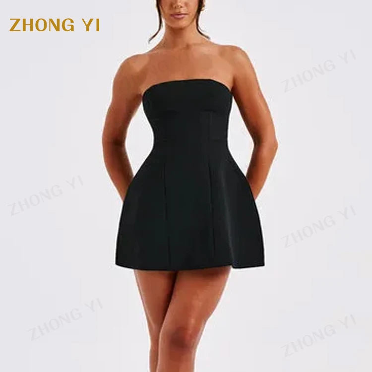 Manufacturer Custom Latest Fashion Collection Elegant Summer Women Fashion Mini Tube Top Dress Black After Party Dress
