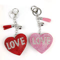 New Korean Velvet Womens Bag Accessories Bling Rhinestone LOVE Peach Red Heart Keychain