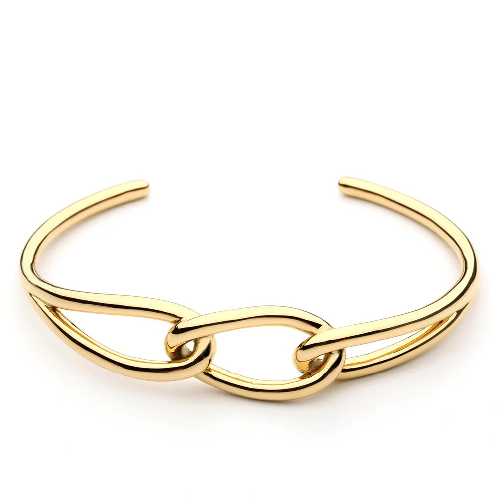 18K Gold Plated Women's Fashion Cuff Bracelet Twisted Knots Charm Bangle Lady Gift for Special Occasions