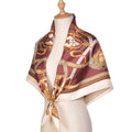 100% Pure Silk Printed Foulard Classic Vintage Burgundy Red Square Neckscarf Equestrian Element Bright Gold Summer Scarf