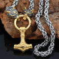 SJY001 Fashion Stainless Steel Nordic Viking Odin Wolf Head With Gold Hammer Necklace Vintage Men's Necklace Jewelry