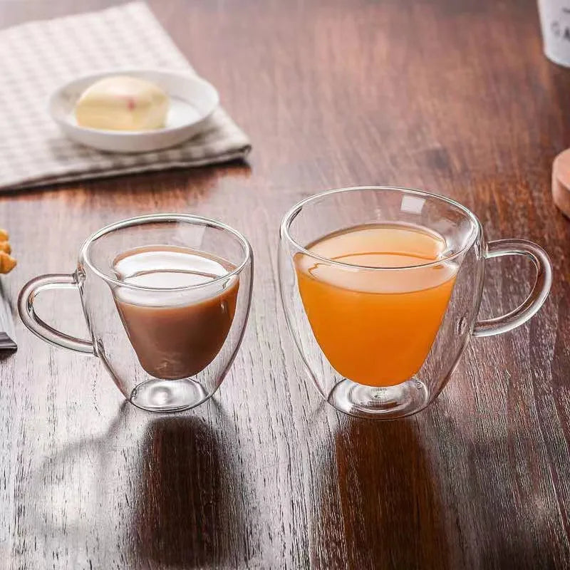 Creative 240ml Clear Glasses Coffee Mug Gift Tea Beer Transparent Love Cup Heart Shaped Double Wall Glass Mugs