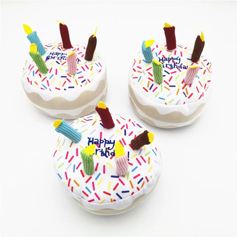 Hot Selling Pet Dog Birthday Toys Plush Dog Chew Birthday Cake Squeaky Toys
