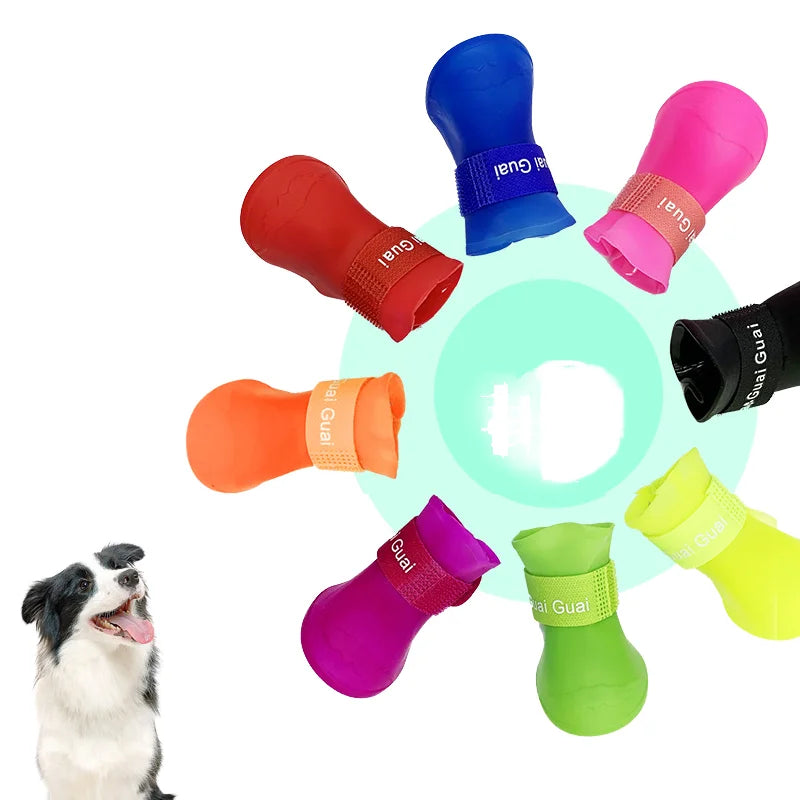 Cute Luxury Puppy Dogs Rain Shoes Anti-Slip Waterproof Rubber Paws Cover in Candy Colors for Summer and Winter Seasons